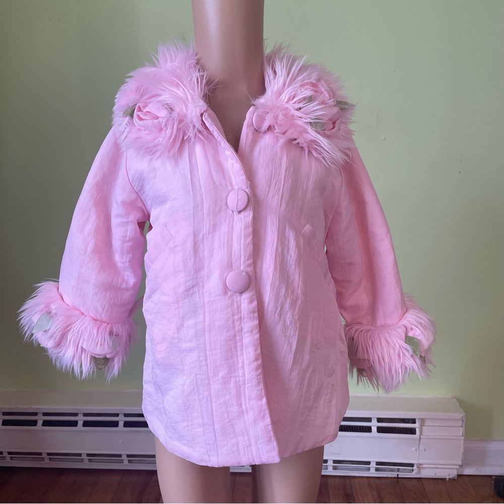 VTG Y2K ROSETTA MILLINGTON PINK FAUX FUR TRIM ROSE ACCENT JACKET GIRLS SIZE 2T